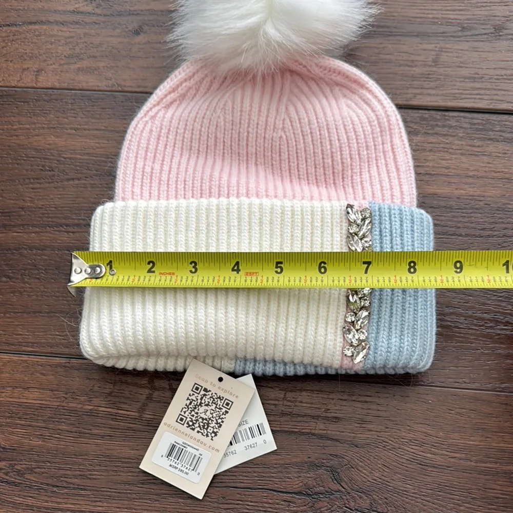 Adrienne Landau NWT Pink and Blue Combo Knitted Pom-Pom Beanie Hat